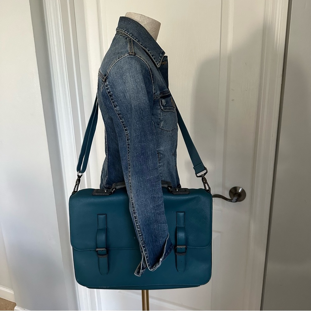 TED BAKER Spies Cross-grain Leather Satchel In Teal - Picture 3 of 16